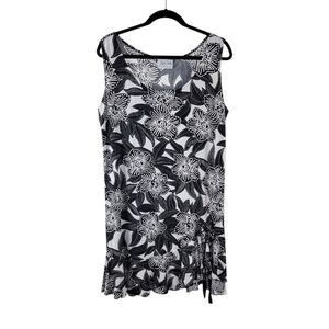 Dream Dance Women's Floral Black & White Sleeveless Ruffle Trim Dress Size L